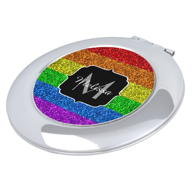 LGBT flag vibrant rainbow glitter sparkle Monogram Vanity Mirror (Turned)
