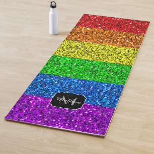 LGBT flag vibrant rainbow glitter sparkle Monogram Yoga Mat