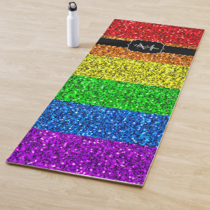 LGBT flag vibrant rainbow glitter sparkle Monogram Yoga Mat