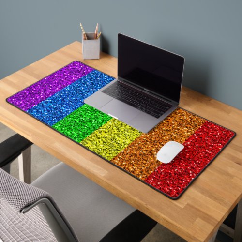 LGBT flag vibrant rainbow glitter sparkles Desk Mat