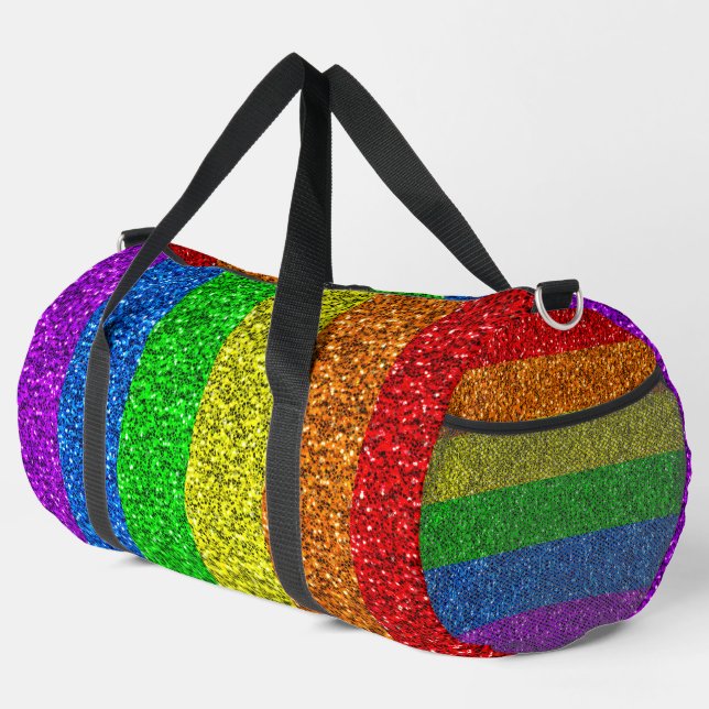 LGBT flag vibrant rainbow glitter sparkles Duffle Bag (Right Corner)