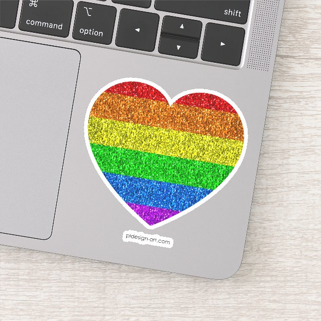 LGBT flag vibrant rainbow glitter sparkles heart Sticker (Detail)