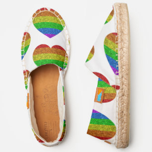 LGBT flag vibrant rainbow glitter sparkles hearts Espadrilles