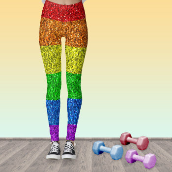 Lgbt Flag Vibrant Rainbow Glitter Sparkles Leggings by PLdesign at Zazzle