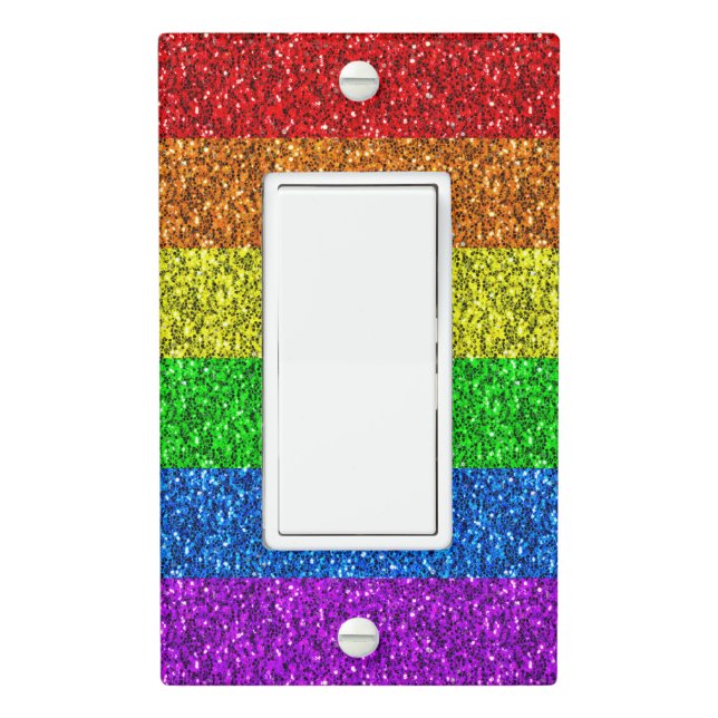 LGBT flag vibrant rainbow glitter sparkles Light Switch Cover (In Situ)