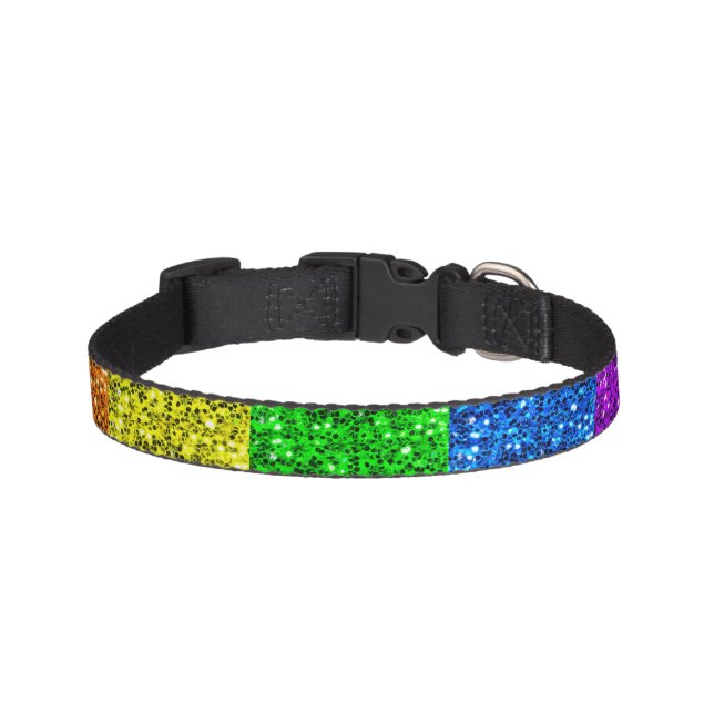 LGBT flag vibrant rainbow glitter sparkles Pet Collar (Front)
