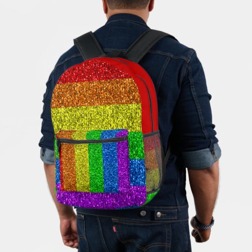 LGBT flag vibrant rainbow glitter sparkles Printed Backpack