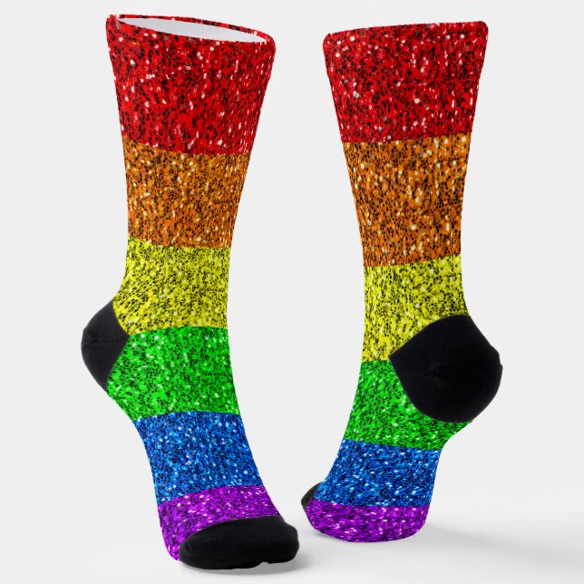 LGBT flag vibrant rainbow glitter sparkles Socks (Angled)