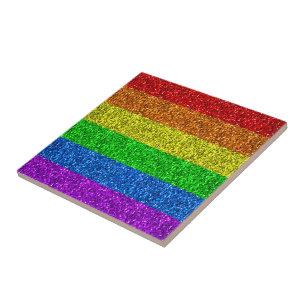 LGBT flag vibrant rainbow glitter sparkles Tile