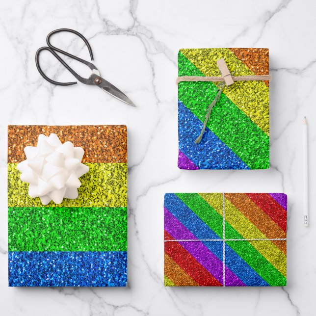 LGBT flag vibrant rainbow glitter sparkles Wrapping Paper Sheets (Front)