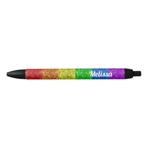 LGBT flag vibrant rainbow sparkles Personalize Black Ink Pen