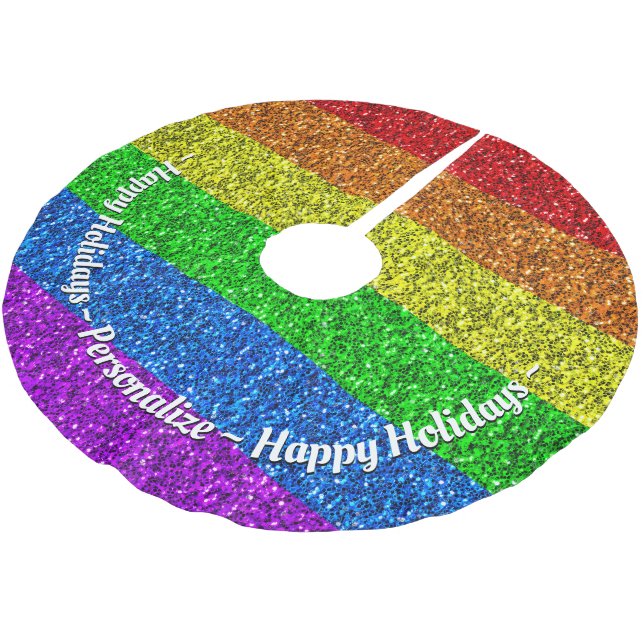 LGBT flag vibrant rainbow sparkles Personalize Brushed Polyester Tree Skirt (Angled)
