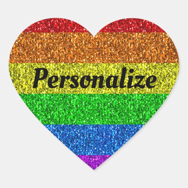 LGBT flag vibrant rainbow sparkles Personalize Heart Sticker (Front)