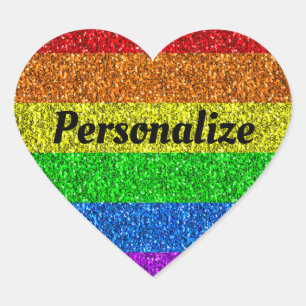 LGBT flag vibrant rainbow sparkles Personalize Heart Sticker