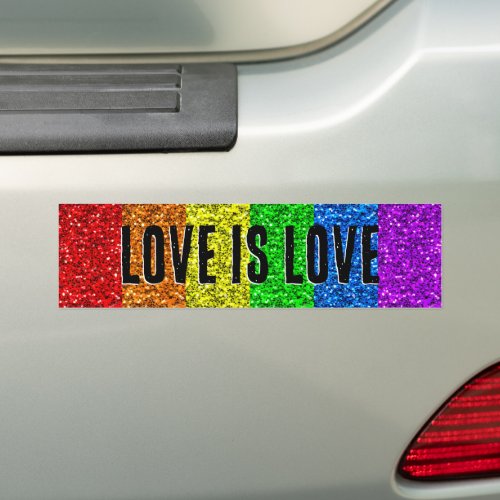 LGBT flag vibrant Sparkle Love text customize Bumper Sticker
