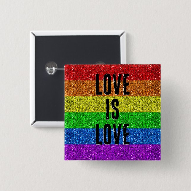 LGBT flag vibrant Sparkle Love text customize Button (Front & Back)