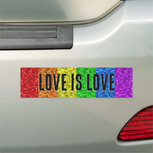 LGBT flag vibrant Sparkle Love text customize Car Magnet (In Situ)