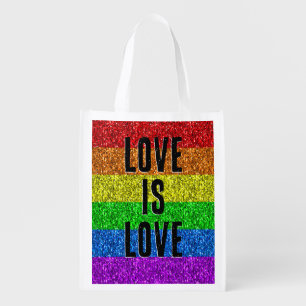 LGBT flag vibrant Sparkle Love text customize Grocery Bag
