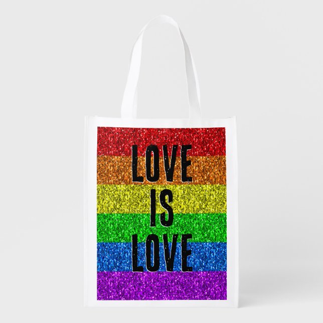LGBT flag vibrant Sparkle Love text customize Grocery Bag (Front)