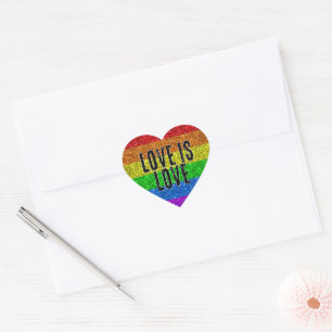 LGBT flag vibrant Sparkle Love text customize Heart Sticker