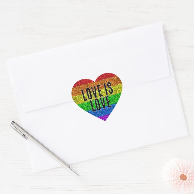 LGBT flag vibrant Sparkle Love text customize Heart Sticker (Envelope)