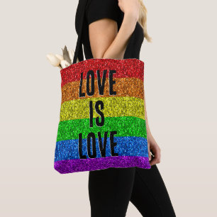 LGBT flag vibrant Sparkle Love text customize Tote Bag