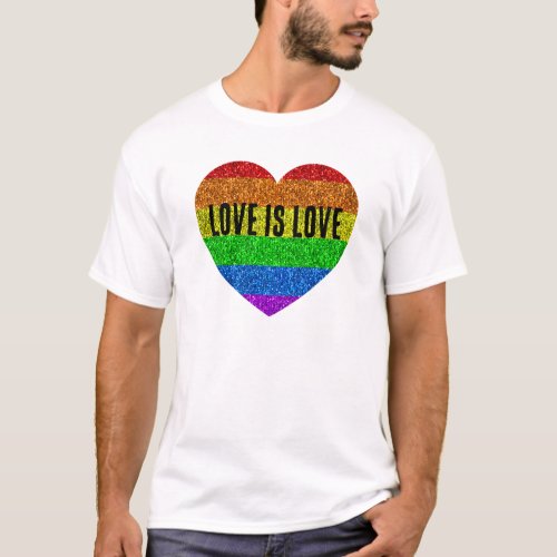 LGBT flag vibrant sparkles heart love is love T_Shirt