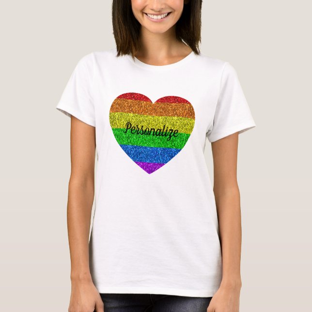 LGBT flag vibrant sparkles heart love Personalize T-Shirt (Front)
