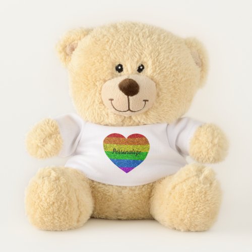 LGBT flag vibrant sparkles heart love Personalize Teddy Bear