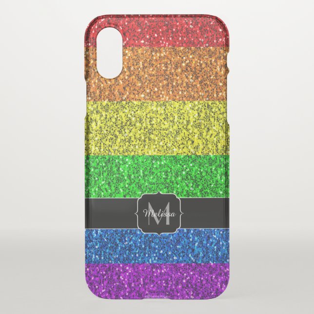 LGBT flag vibrant sparkles Monogram Uncommon iPhone Case (Back)
