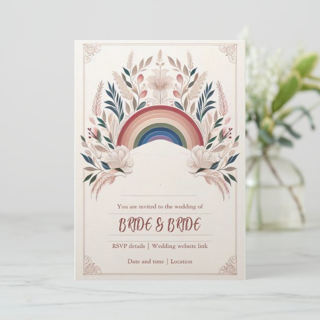 LGBT Floral Wedding Invitation (Standing Front)