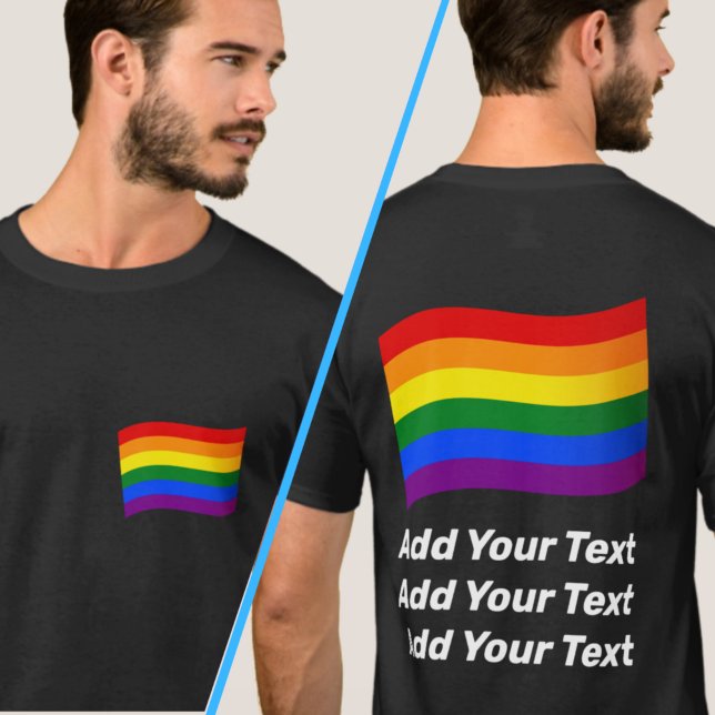 LGBT Flying Rainbow Flag Text Front and Back Print T-Shirt (Creator Uploaded)