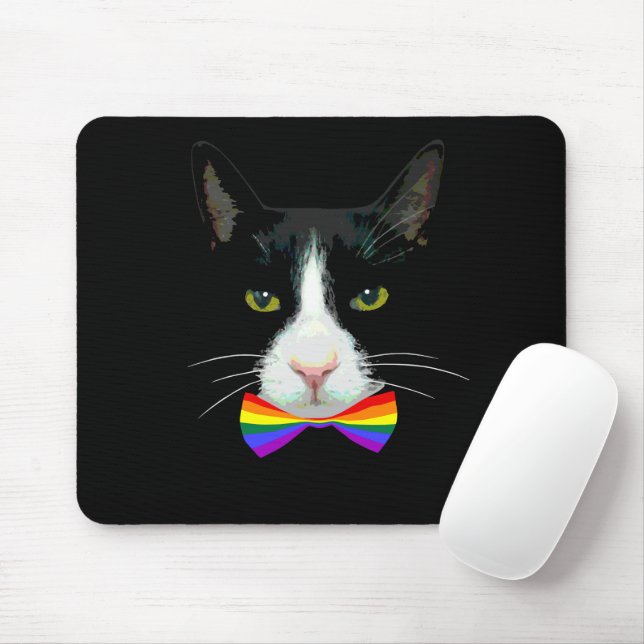 LGBT Gay Cat with Rainbow Bow Tie Mouse Pad (With Mouse)