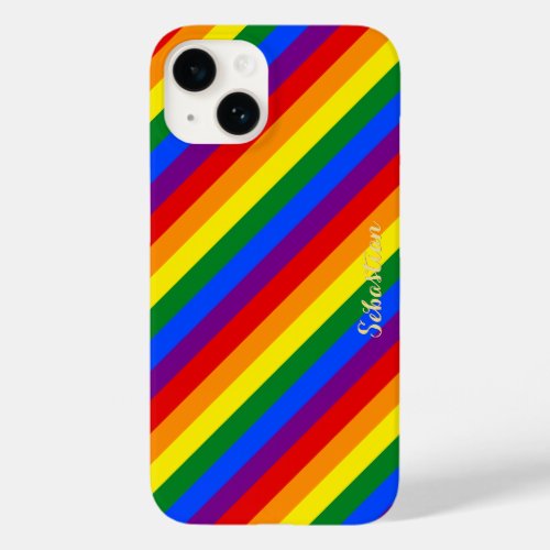 LGBT Gay Lesbian Pride Monogrammed Rainbow Stripes Case_Mate iPhone 14 Case