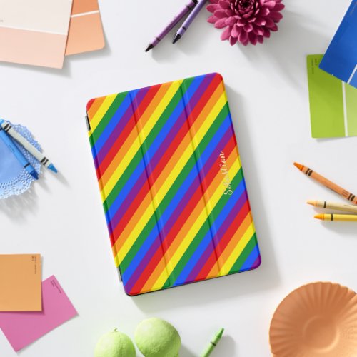 LGBT Gay Lesbian Pride Monogrammed Rainbow Stripes iPad Pro Cover
