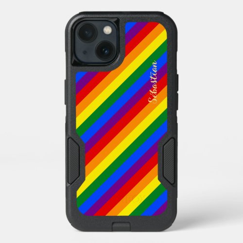 LGBT Gay Lesbian Pride Monogrammed Rainbow Stripes iPhone 13 Case