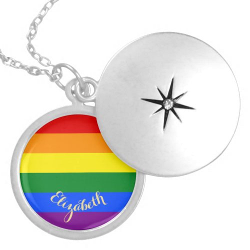 LGBT Gay Lesbian Pride Rainbow Flag Colors Silver Locket Necklace