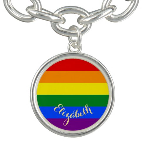 LGBT Gay Lesbian Pride Rainbow Flag Monogrammed Bracelet