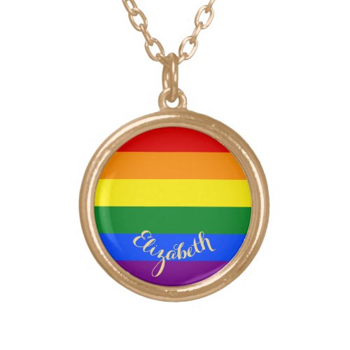 LGBT Gay Lesbian Pride Rainbow Flag Personalized Gold Plated Necklace