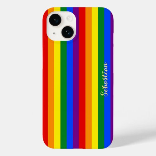 LGBT Gay Lesbian Pride Rainbow Stripes Monogrammed Case_Mate iPhone 14 Case