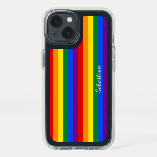 LGBT Gay Lesbian Pride Rainbow Stripes Monogrammed Speck iPhone 13 Case