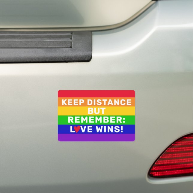 LGBT Gay pride 2020 rainbow flag Love Wins quote Car Magnet (In Situ)