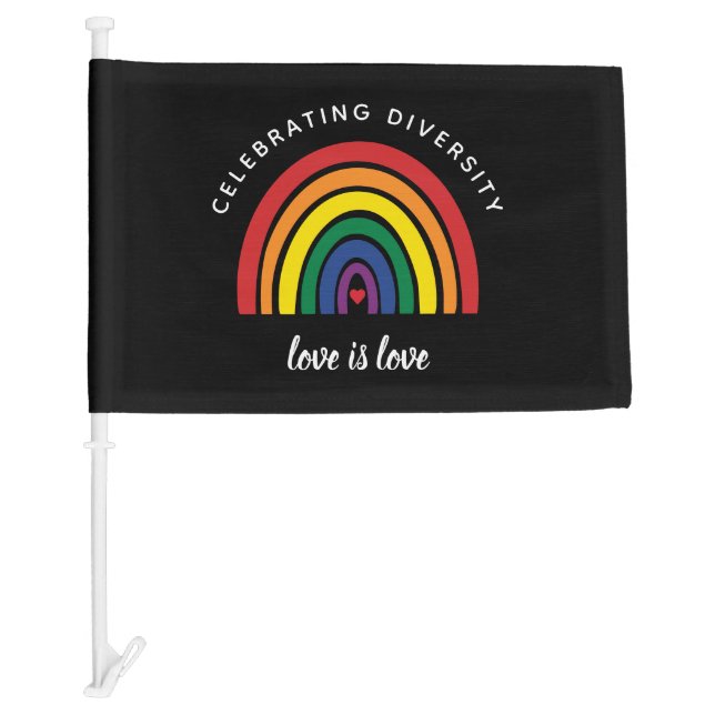 LGBT Gay Pride Celebrating Diversity Love Is Love Car Flag (Front)