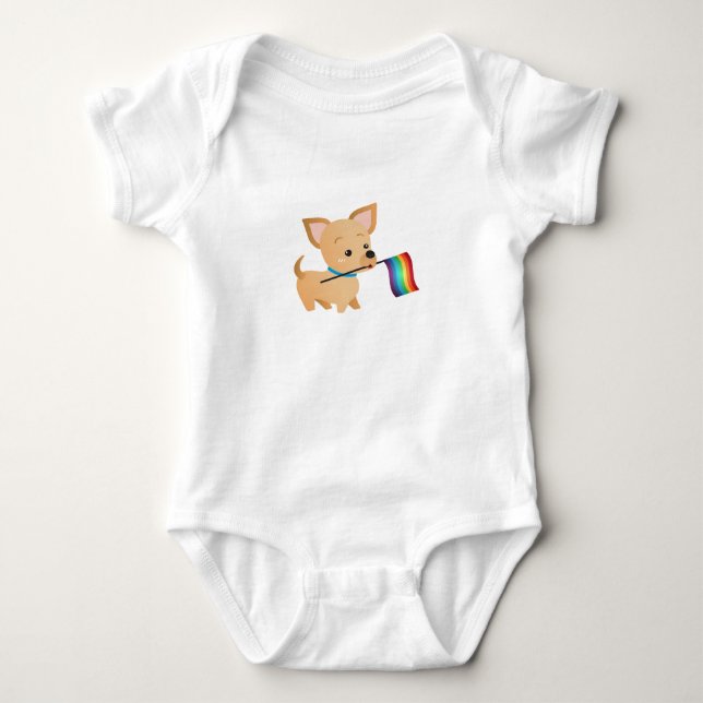 LGBT Gay Pride Flag Chihuahua Baby Bodysuit (Front)