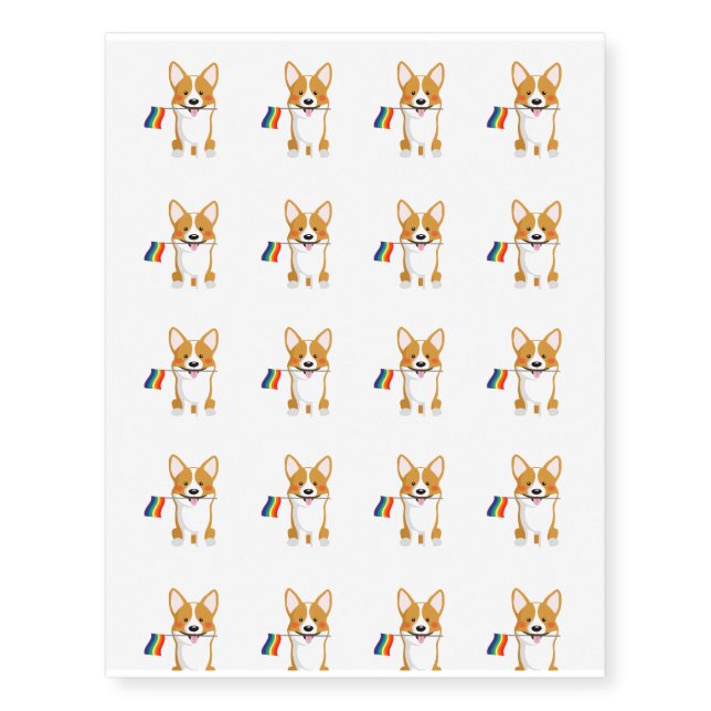 LGBT Gay Pride Flag Corgi Temporary Tattoos (Front)