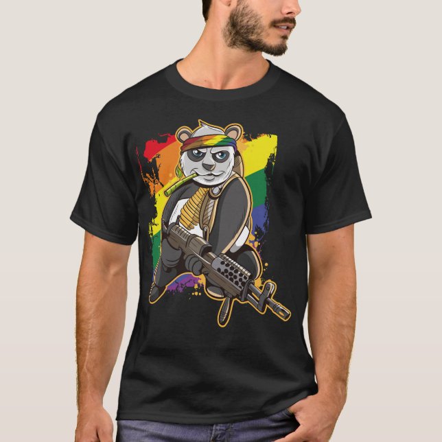LGBT Gay Pride Flag Month Rainbow Flag Panda Bear  T-Shirt (Front)