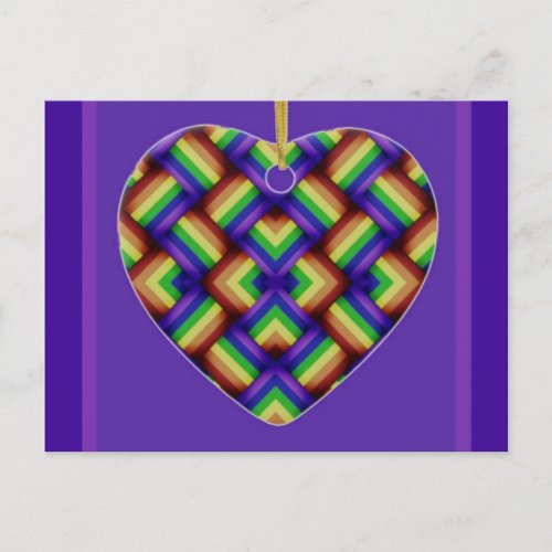 LGBT  Gay Pride Heart Ornament on Lilac Postcard