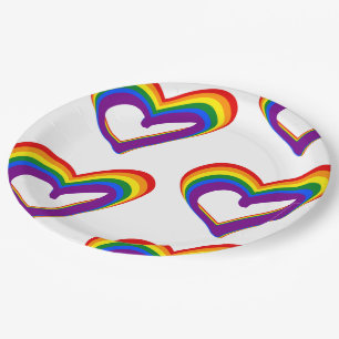 LGBT Gay Pride Love Rainbow Flag Heart LGBTQ Party Paper Plates