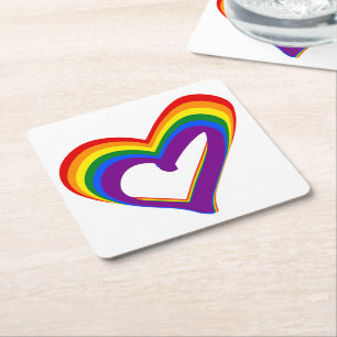 LGBT Gay Pride Love Rainbow Flag Heart LGBTQ Party Square Paper Coaster