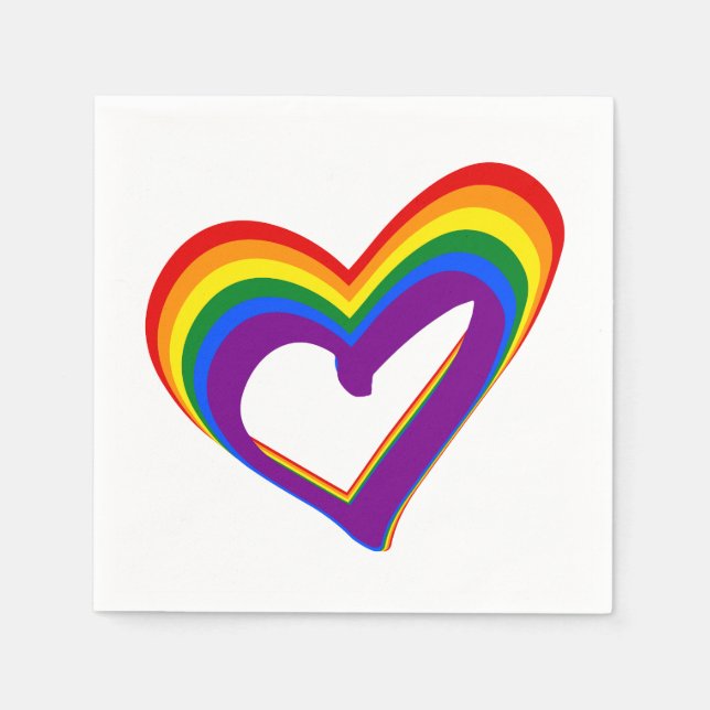 LGBT Gay Pride Love Rainbow Heart LGBTQ Party Napkins (Front)
